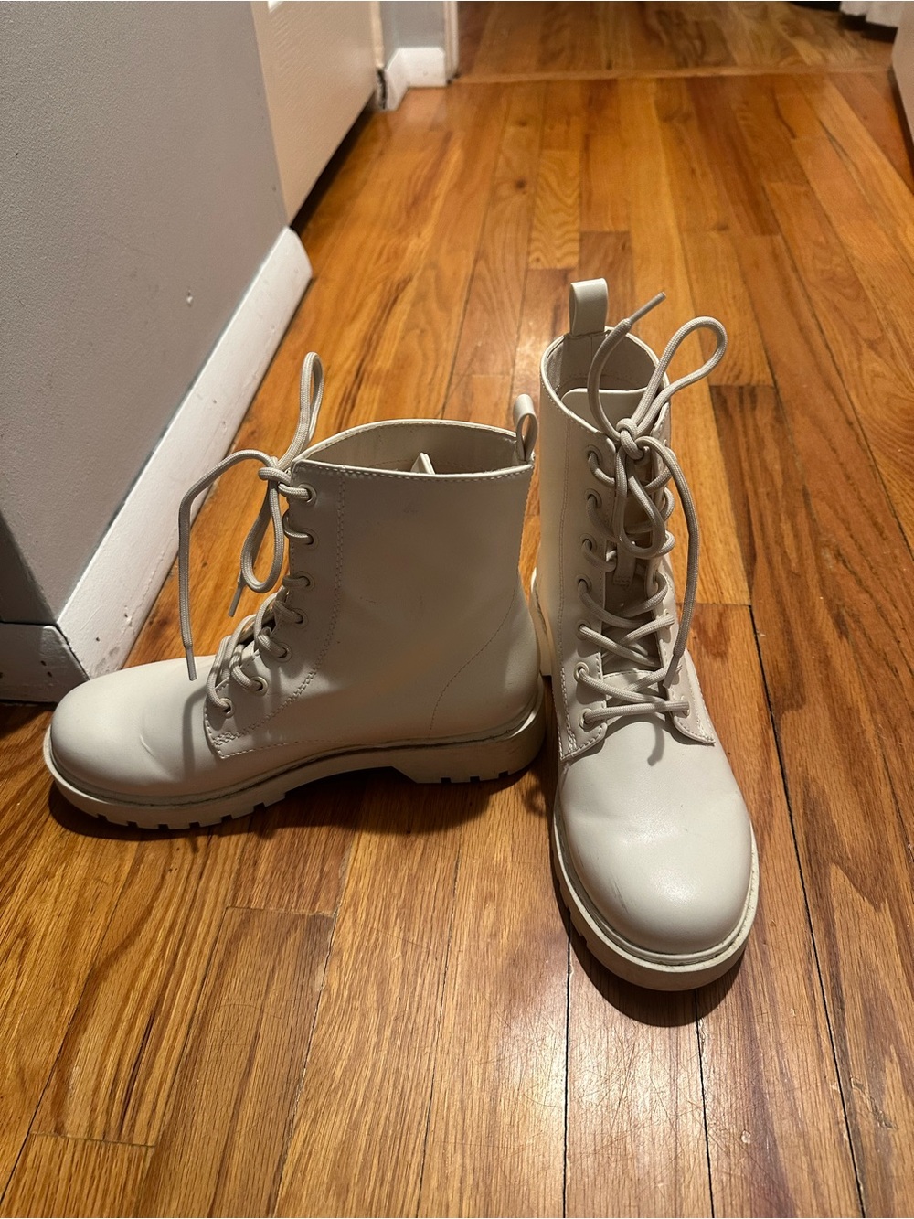 Women’s Cream Lace-Up Combat Boots